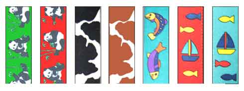 Child suspenders with panda, tropical fish and sail boat designs. Genuine leather Y back, strong clips and adjustable elastic.